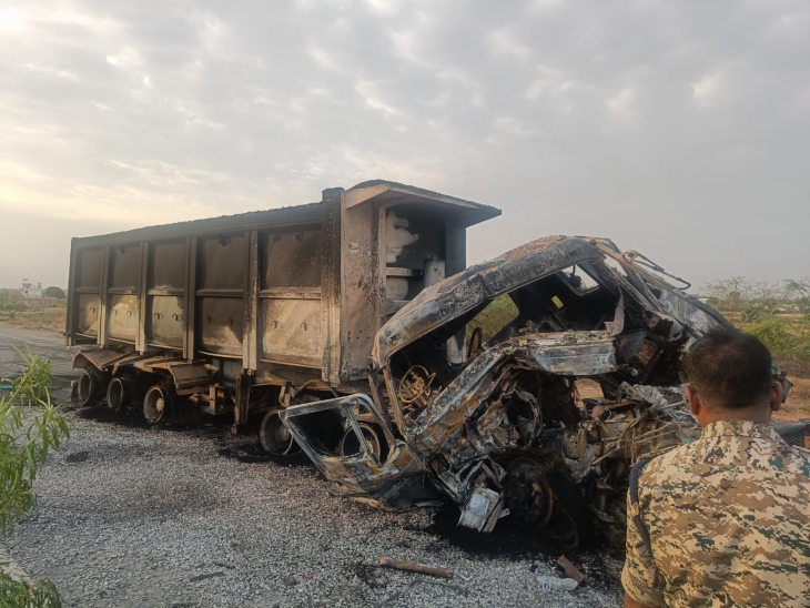 Read more about the article ग्वालियर-मुरैना बॉर्डर पर भयंकर सड़क हादसा: तेज रफ्तार ट्रक की टक्कर से लगी आग, चालक सीट पर ही जिंदा जल गया!